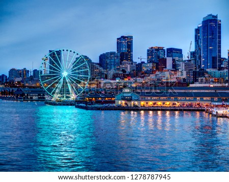 A blue evening on the ferry near Pier 55 in Seattle, WA.