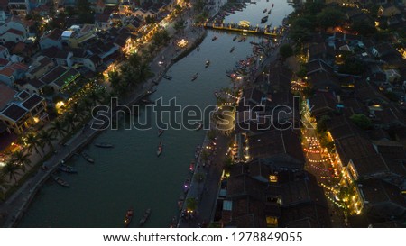 Aerial view of Hoi An old town in night with light. Royalty high-quality free stock photo image of Hoi An old town. Hoi An is UNESCO world heritage, one of the most popular destinations in Vietnam