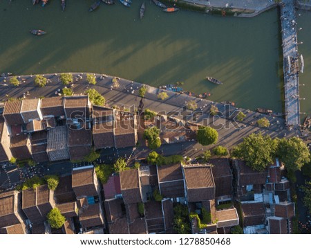 Aerial view of Hoi An old town or Hoian ancient town. Royalty high-quality free stock photo image top view rooftop of Hoi An old town. Hoi An old town is UNESCO world heritage site