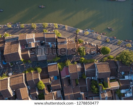 Aerial view of Hoi An old town or Hoian ancient town. Royalty high-quality free stock photo image top view rooftop of Hoi An old town. Hoi An old town is UNESCO world heritage site