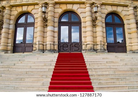 red carpet leading up the stairs
