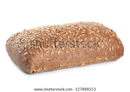 Loaf of fresh bread with sunflower seeds isolated on white background