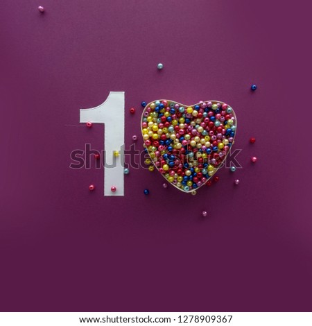 10 number ten, creative typography with colourful balls on violet background, happy birthday, anniversary, happy Valentines day, walentynki, chapter presentation