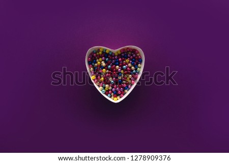 Heart with colourful balls on violet background, happy birthday, gift and love, happy Valentines day, walentynki
