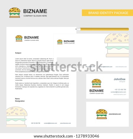 Burger Business Letterhead, Envelope and visiting Card Design vector template