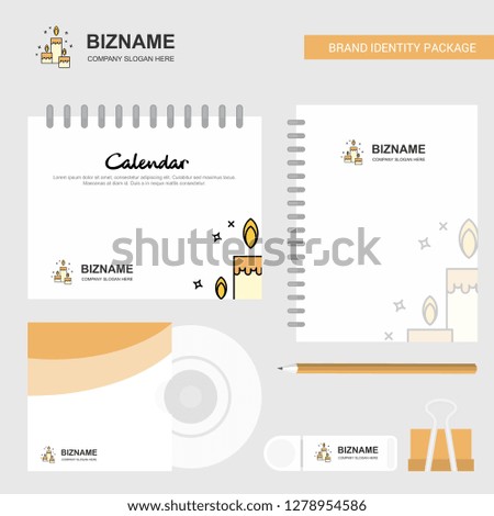 Candles  Logo, Calendar Template, CD Cover, Diary and USB Brand Stationary Package Design Vector Template