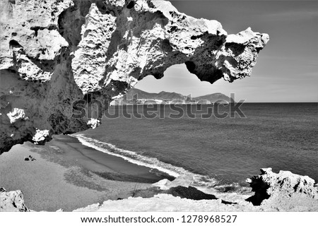 Tribute to Ansel Adams, black and white artistic photographs, Fossil dune, white oolitic sands, strange shapes, fossil sand,erosion of wind and sea, The Escullos , in the Natural Park of Cabo de Gata,