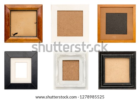 set of old picture frames with passepartout, isolated on white