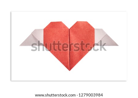 Red heart of paper on white background. Origami. The concept of minimalism. Valentine's day Royalty-Free Stock Photo #1279003984