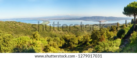 Panorama view of Orbetello from mountain Argentario in Tuscany. Italy