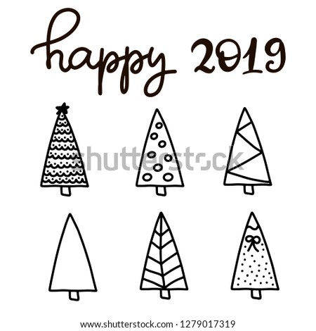 Vector Illustration EPS10. Set of christmas trees flat icons in cartoon style isolated on white background. Monochrome design for New year winter collection.