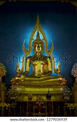 Beautiful close up picture of the golden Buddha in the Wat Benchamabophit (also known as Marble Temple) in Bangkok, Thailand