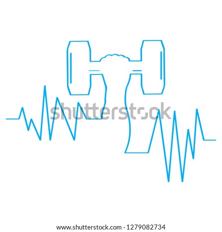 Cardiogram with an arm lifting a weight. Vector illustration design