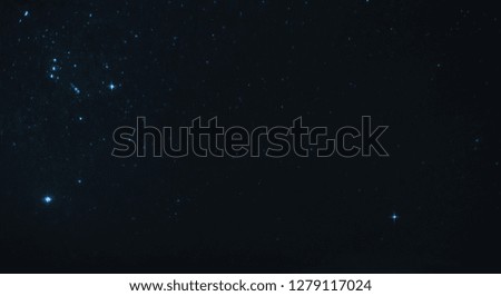 Panorama blue night sky milky way and star on dark background.Universe filled with stars, nebula and galaxy with noise and grain.Photo by long exposure and select white balance.Dark night sky.
