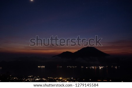 Night in mount batur, Bali. With view lake and the other mountains - Image
