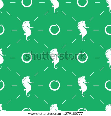 Vector seamless pattern with white sea horses on green background. Perfect for wrapping paper or fabric.