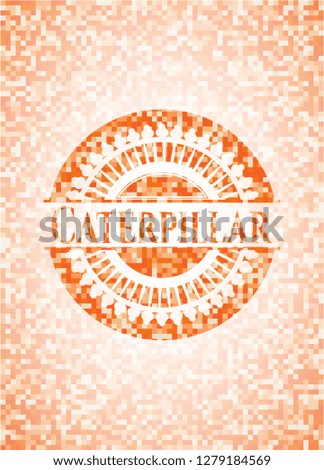 Caterpillar abstract orange mosaic emblem with background