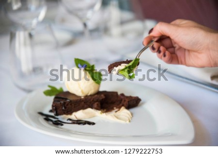 Chocolate souffle with ice-cream