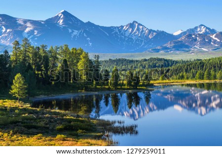 Mountain landscape, picturesque mountain lake in the summer morning, Altai Royalty-Free Stock Photo #1279259011