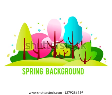 Spring background in trendy flat style and bright vibrant gradient colors background