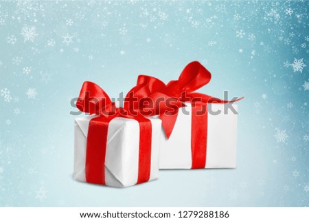 White gift box tied burgundy ribbon bow Isolated on white background