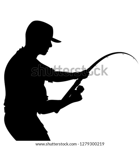 Fisherman with equipment and fishing rod silhouette