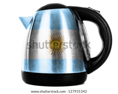 Argentine. Argentinean flag  painted on shiny metallic kettle