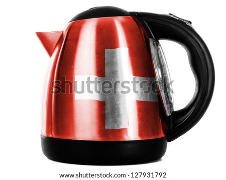 The Swiss flag  painted on shiny metallic kettle
