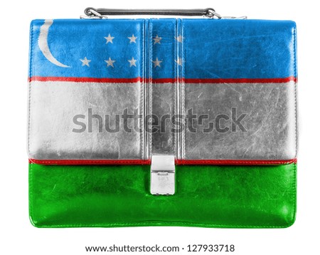Uzbekistan flag  painted on small briefcaseor leather handbag