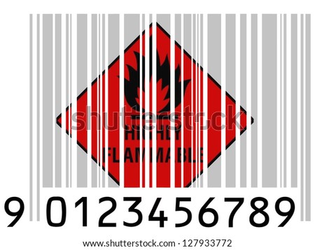 Highly flammable sign drawn on  painted on barcode surface