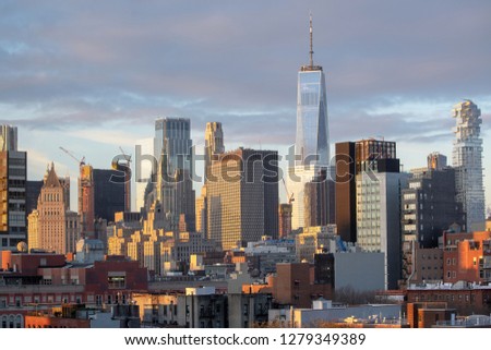 New-York buildings at sunrise in winter