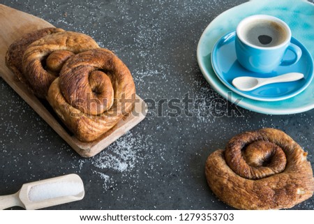 traditional Dutch cinnamon, sugar bread in a roll, called Zeeuwse Bolus Royalty-Free Stock Photo #1279353703