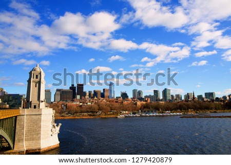 Boston downtown skyline from the Longfellow Bridge.