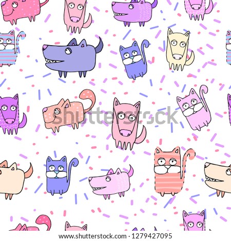 Cute animals Seamless pattern.Endless texture.Color vector illustration.
