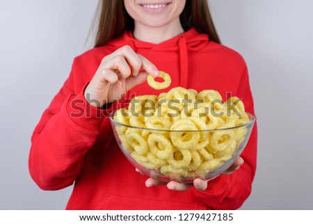 Share take yummy delicious nutrition teen concept. Cropped closeup photo picture portrait of funky joyful cheerful friendly positive teenager youngster give you food isolated grey background