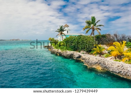 Exotic island, Pearl Island in the middle of the Ocean in Nassau, Bahamas.  Royalty-Free Stock Photo #1279439449