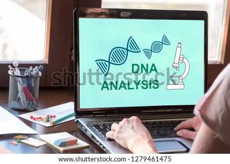 Laptop screen displaying a dna analysis concept