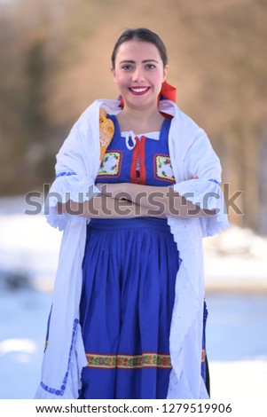 Slovak folklore. Traditional costume. Slovakian girl.