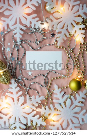 Beautiful mock up with white sheet of paper and holiday winter decoration