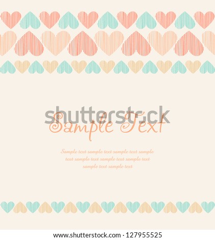 Romantic ornamental background with linear hearts and place for your text. Template for greeting card