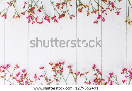 Background picture of beautiful pink flower put as frame of pastel color wood board