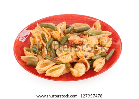 Pasta with a vegetables. Isolated on white background