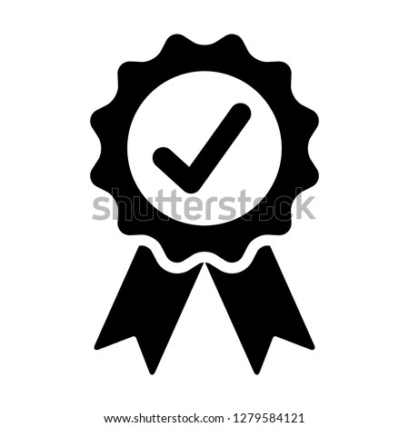 Certified or approved ribbon with checkmark /check mark flat vector icon for apps and websites