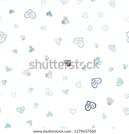 Light BLUE vector seamless template with doodle hearts. Decorative shining illustration with hearts on abstract template. Design for ad, poster, banner of Valentine Day.
