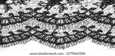 Texture, pattern, lace fabric in black on a white background. This beautiful double Gallon woven fabric is crisp and versatile, with a moderate amount of draped and floral motifs.