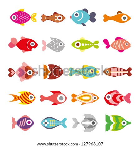 Aquarium Fishes - set of vector icons. Isolated on white background.