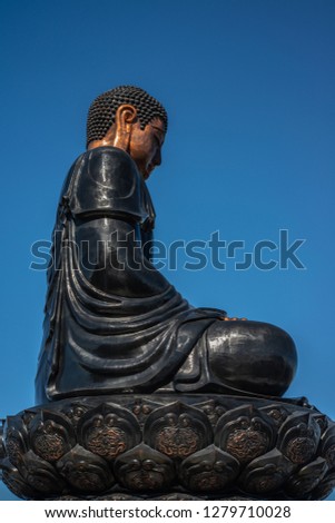 Big buddha statue at the top of Fansipan mountain, Sapa, Lao Cai, Vietnam. Spectacular Fansipan Legend