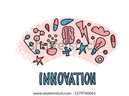 Innovation concept in doodle style. Vector symbols illustration with lettering.
