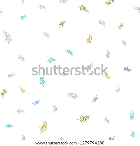 Light Blue, Yellow vector seamless doodle texture with leaves. A vague abstract illustration with leaves in doodles style. Pattern for design of window blinds, curtains.
