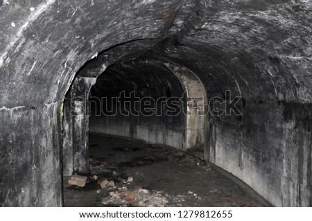 Dark abandoned tunnel. Fortress, Vladivostok, Russia
